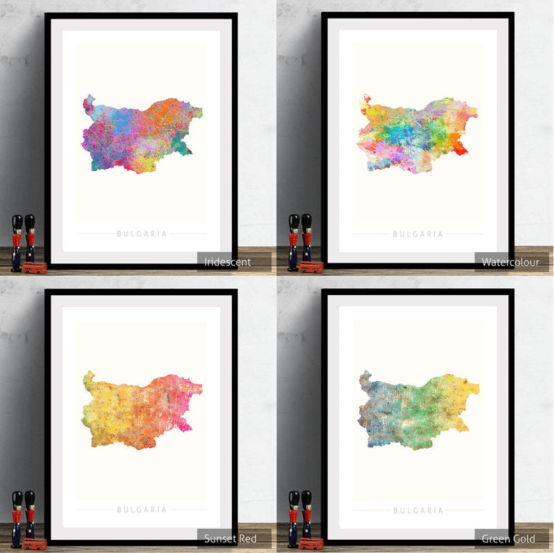 Bulgaria Map: Country Map of Bulgaria - Sunset Series Art Print