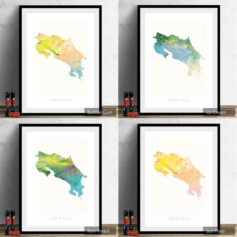 Costa Rica Map: Country Map of Costa Rica - Nature Series Art Print