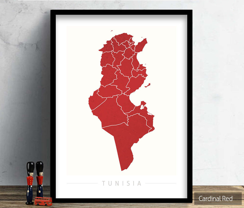 Tunisia Map: Country Map of Tunisia - Colour Series Art Print