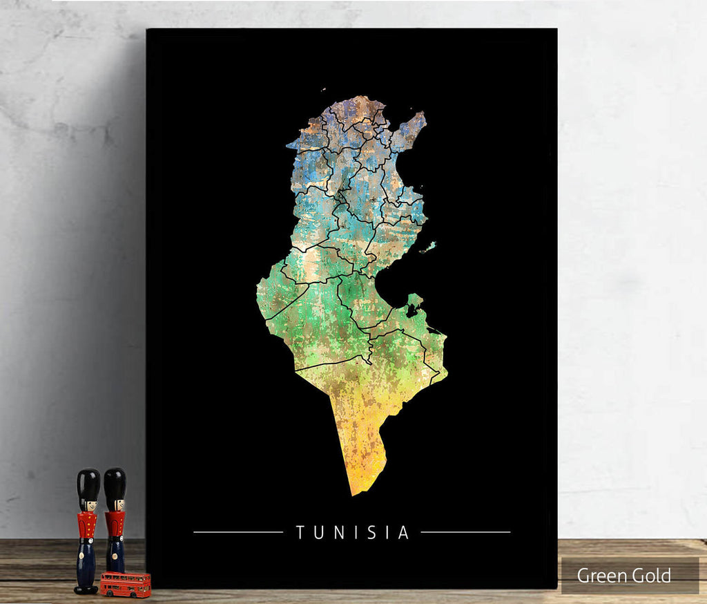 Tunisia Map: Country Map of Tunisia - Sunset Series Art Print