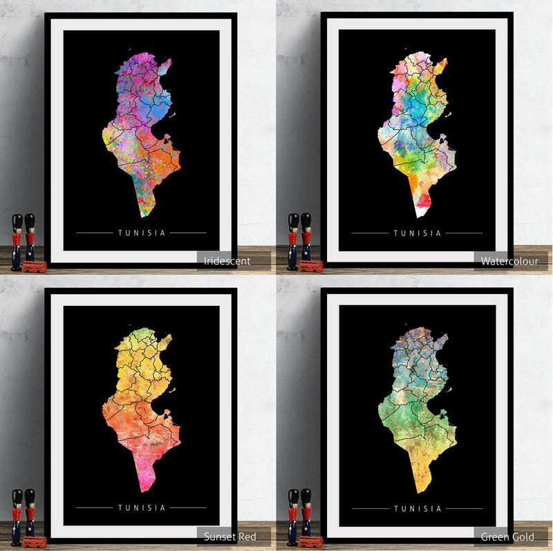 Tunisia Map: Country Map of Tunisia - Sunset Series Art Print