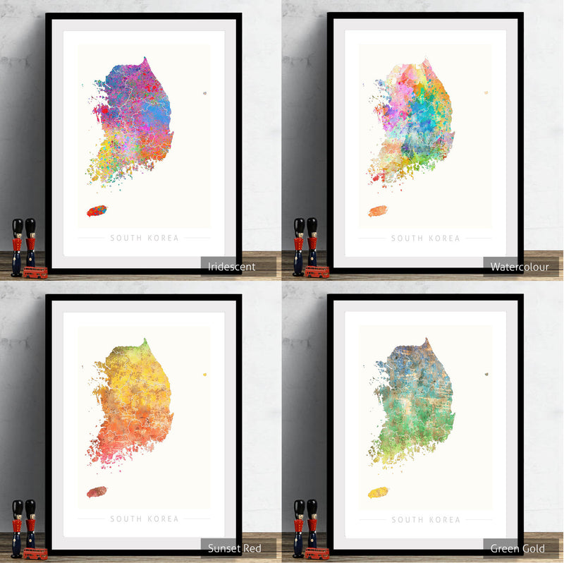 South Korea Map: Country Map of South Korea - Sunset Series Art Print