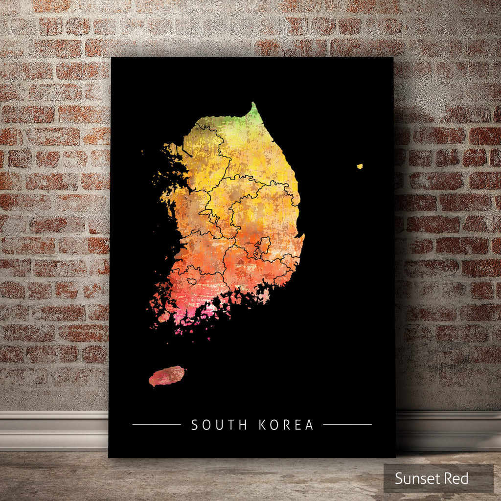 South Korea Map: Country Map of South Korea - Sunset Series Art Print