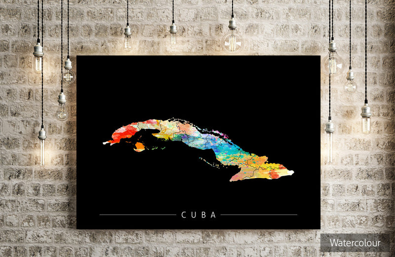 Cuba Map: Country Map of Cuba - Sunset Series Art Print