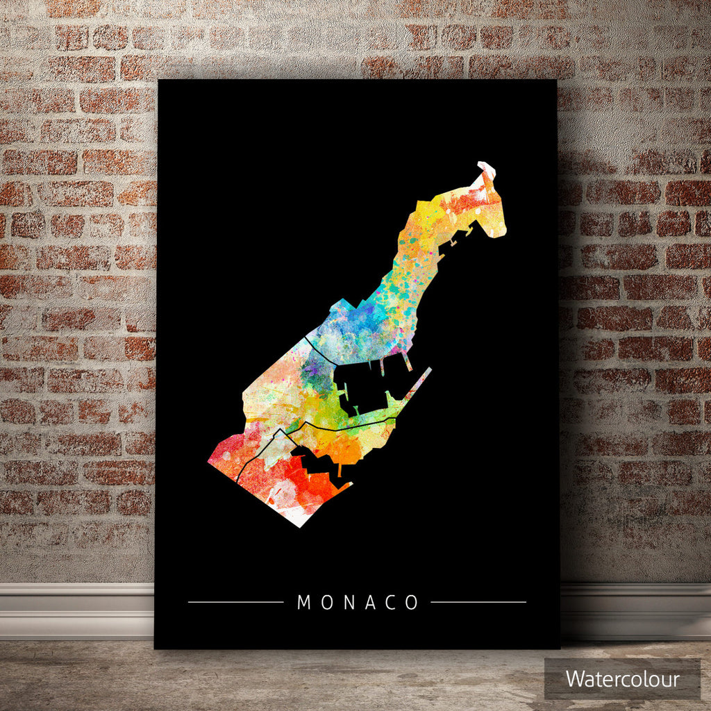 Monaco Map: Country Map of Monaco - Sunset Series Art Print