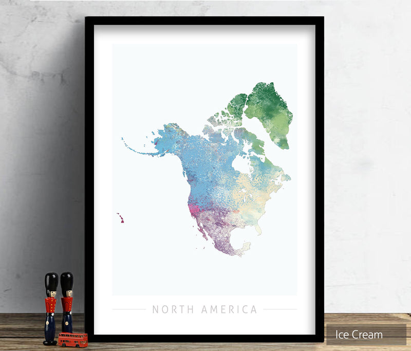 North America Map: Continental Map of North America - Nature Series Art Print