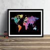 World Map: Watercolor Illustration Wall Art - Iridescent Black Theme