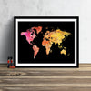 World Map: Watercolor Illustration Wall Art - Sunset Red Black Theme