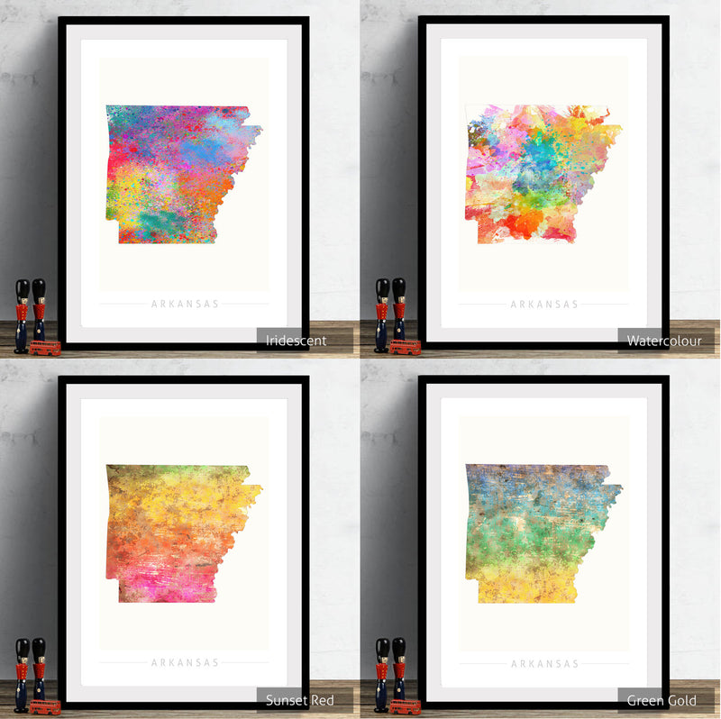 Arkansas Map: State Map of Arkansas - Sunset Series Art Print