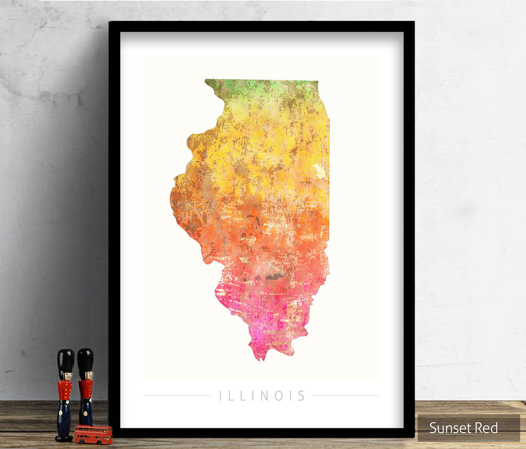Illinois Map: State Map of Illinois - Sunset Series Art Print