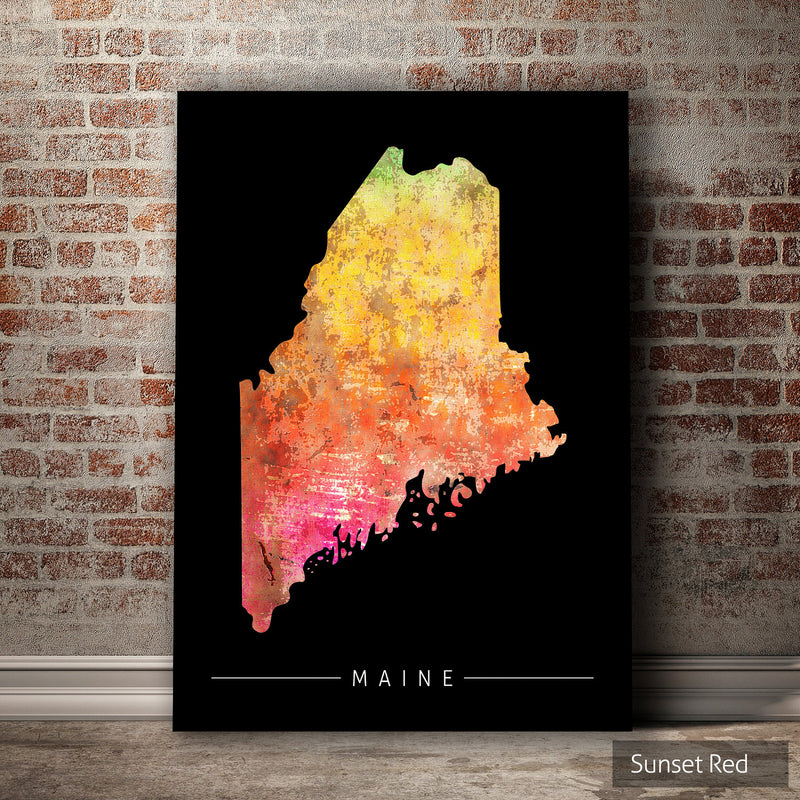 Maine Map: State Map of Maine - Sunset Series Art Print