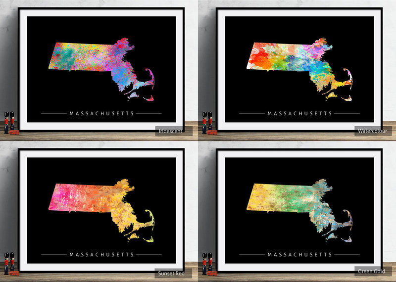 Massachusetts Map: State Map of Massachusetts - Sunset Series Art Print