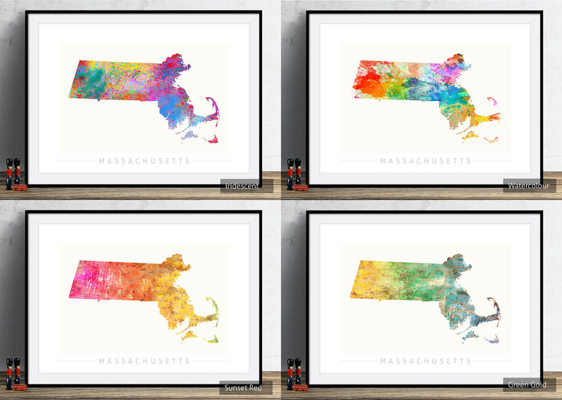 Massachusetts Map: State Map of Massachusetts - Sunset Series Art Print