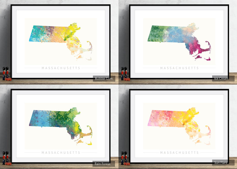 Massachusetts Map: State Map of Massachusetts - Nature Series Art Print