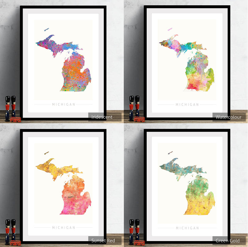 Michigan Map: State Map of Michigan - Sunset Series Art Print