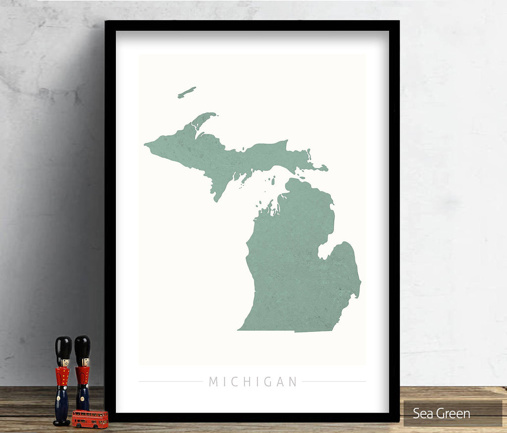 Michigan Map: State Map of Michigan - Colour Series Art Print