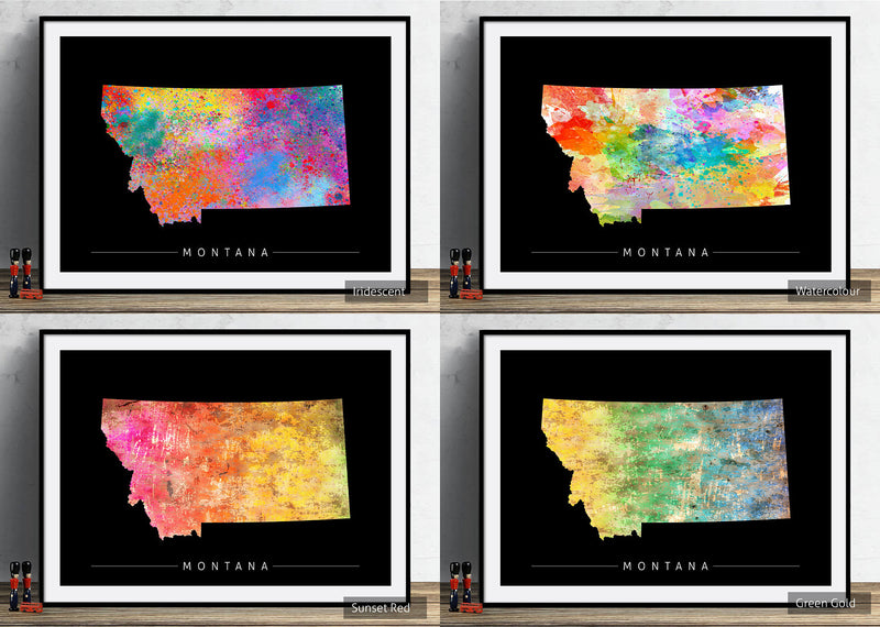 Montana Map: State Map of Montana - Sunset Series Art Print