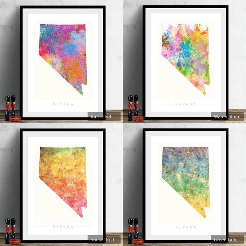 Nevada Map: State Map of Nevada - Sunset Series Art Print