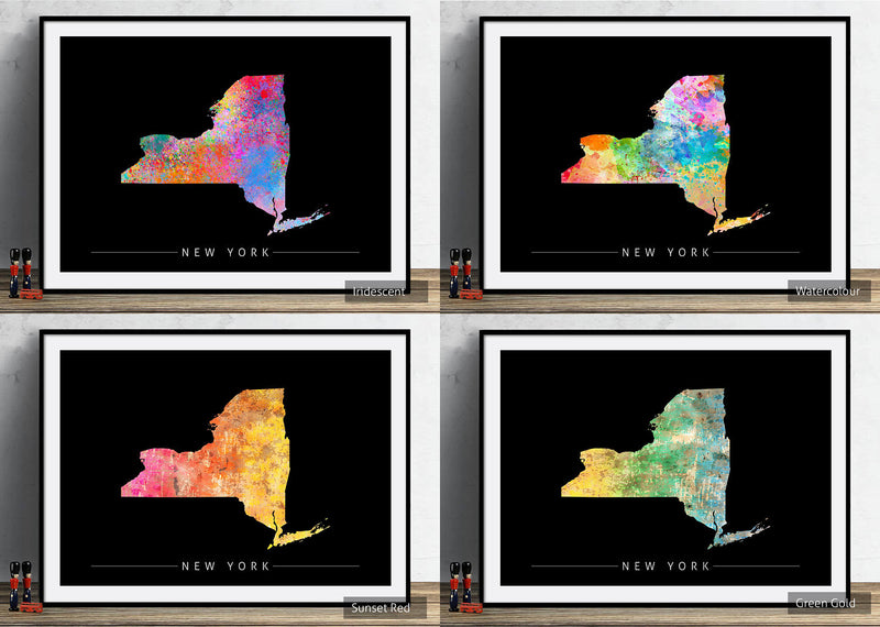 New York Map: State Map of New York - Sunset Series Art Print