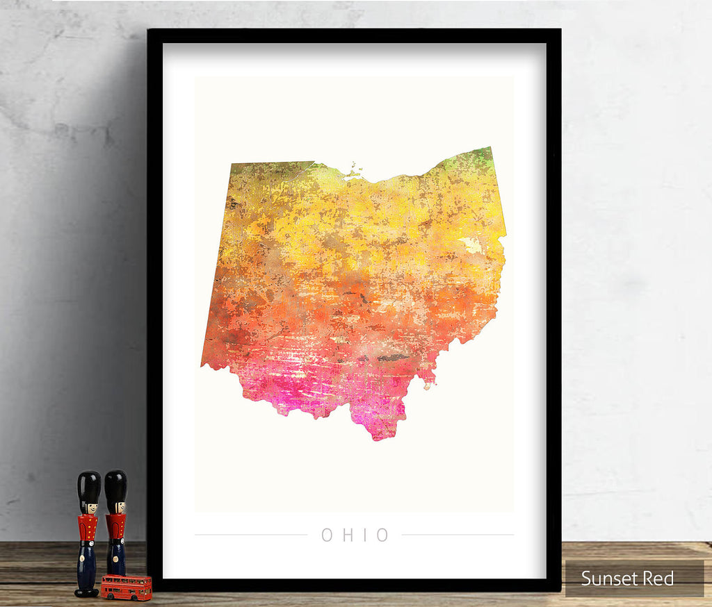 Ohio Map: State Map of Ohio - Sunset Series Art Print