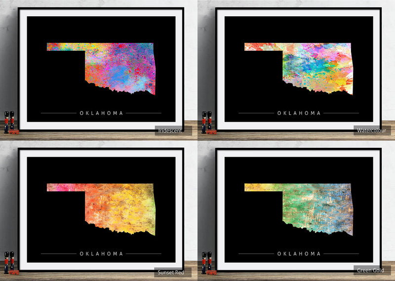 Oklahoma Map: State Map of Oklahoma - Sunset Series Art Print