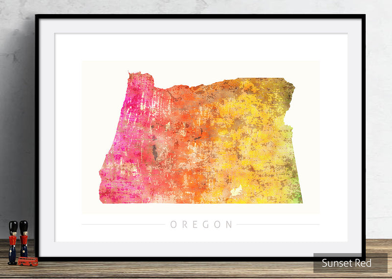 Oregon Map: State Map of Oregon - Sunset Series Art Print