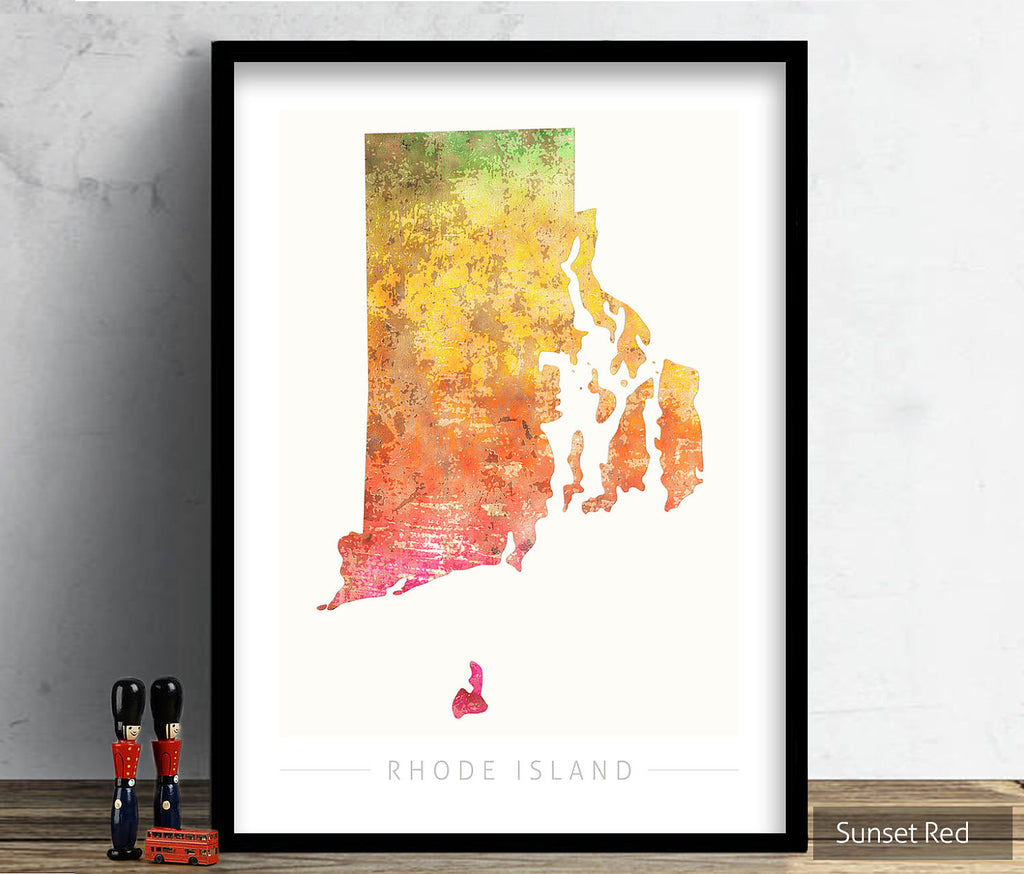 Rhode Island Map: State Map of Rhode Island - Sunset Series Art Print