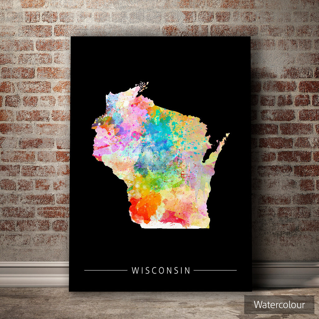 Wisconsin Map: State Map of Wisconsin - Sunset Series Art Print