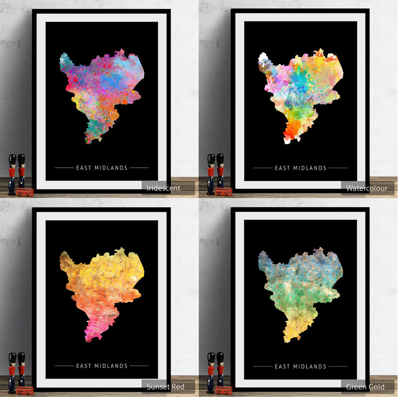 East Midlands Map: County Map of East Midlands - Sunset Series Art Print