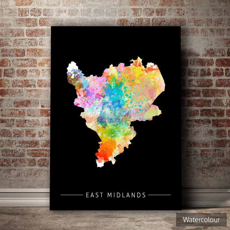 East Midlands Map: County Map of East Midlands - Sunset Series Art Print