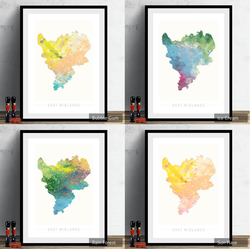 East Midlands Map: County Map of East Midlands - Nature Series Art Print
