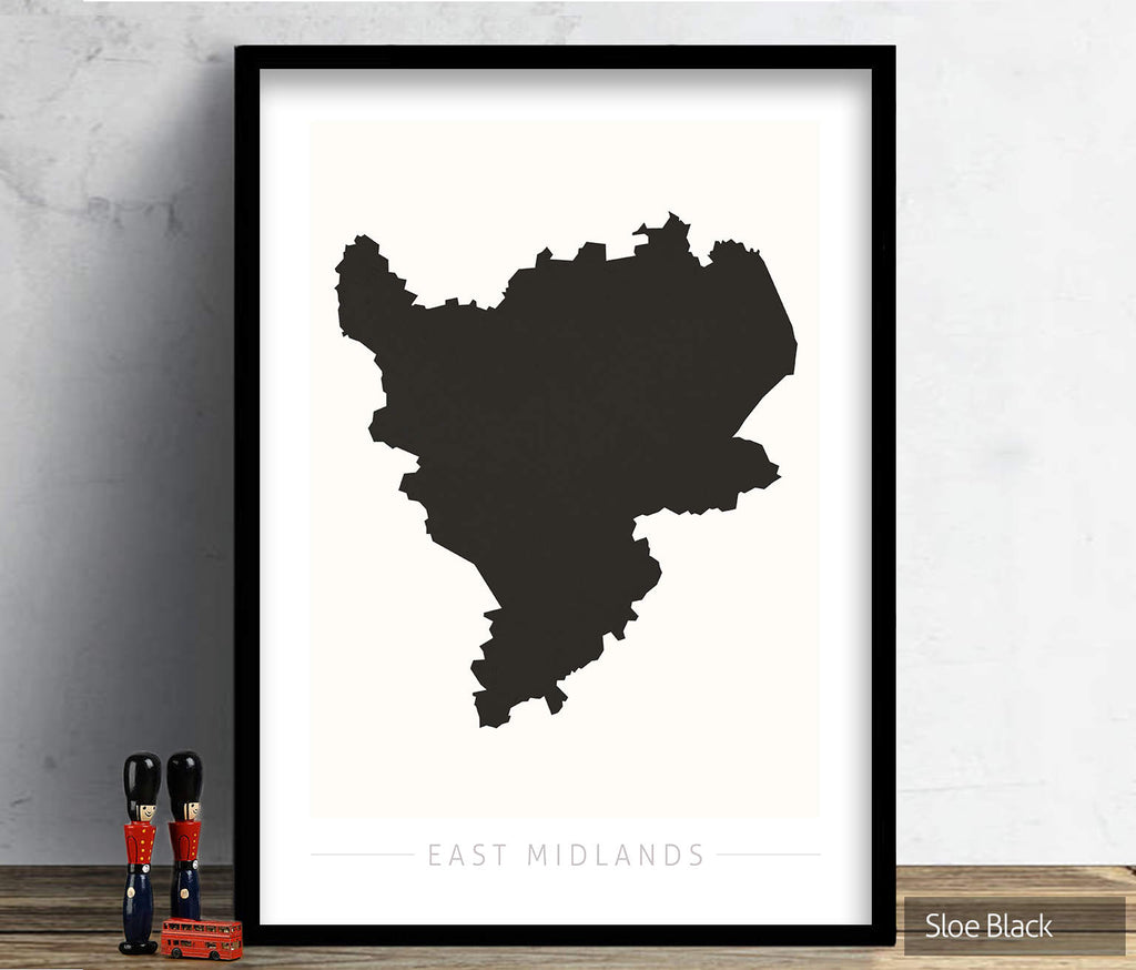 East Midlands Map: County Map of East Midlands - Colour Series Art Print