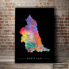 North East Map: County Map of North East England - Sunset Series Art Print