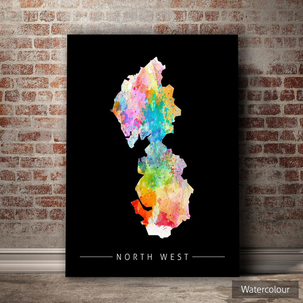 North West Map: County Map of North West England - Sunset Series Art Print