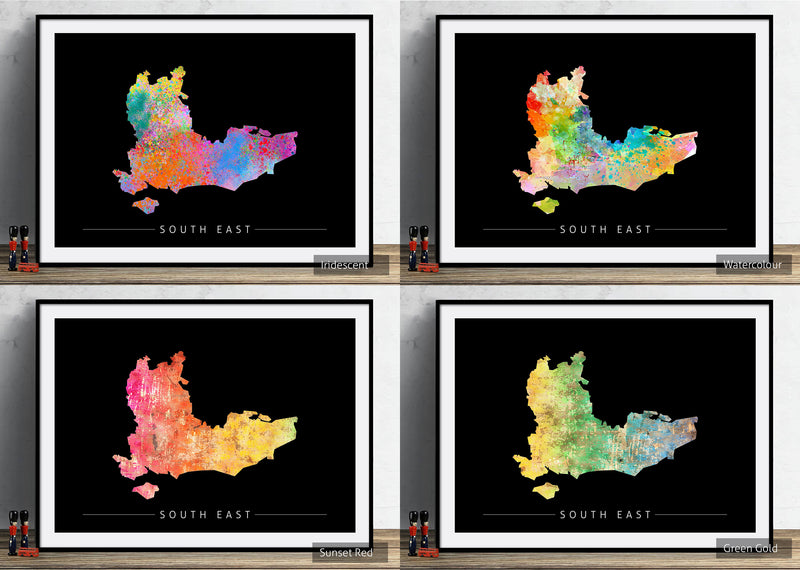 South East Map: County Map of South East England - Sunset Series Art Print