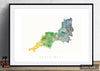 South West Map: County Map of South West England - Sunset Series Art Print