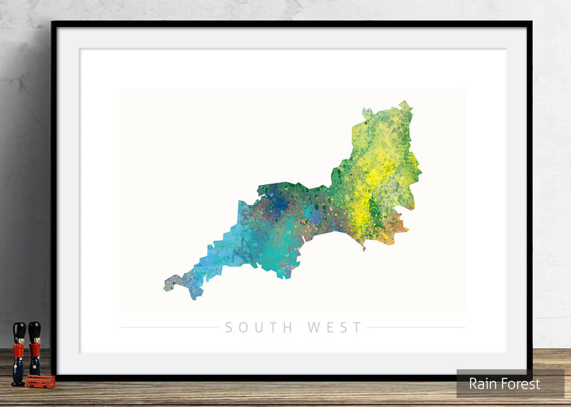 South West Map: County Map of South West England - Nature Series Art Print