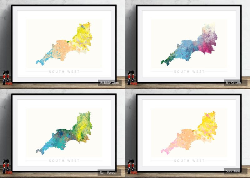 South West Map: County Map of South West England - Nature Series Art Print