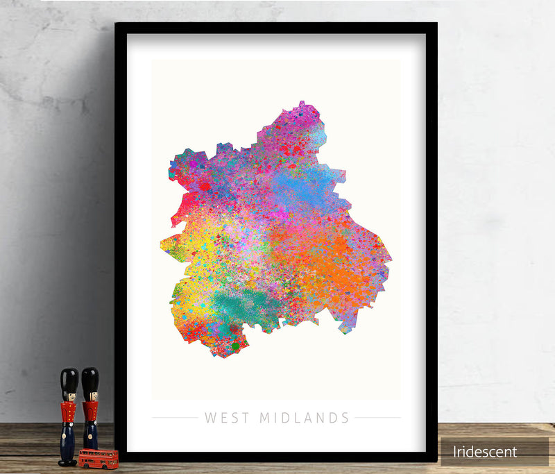 West Midlands Map: County Map of West Midlands, England - Sunset Series Art Print