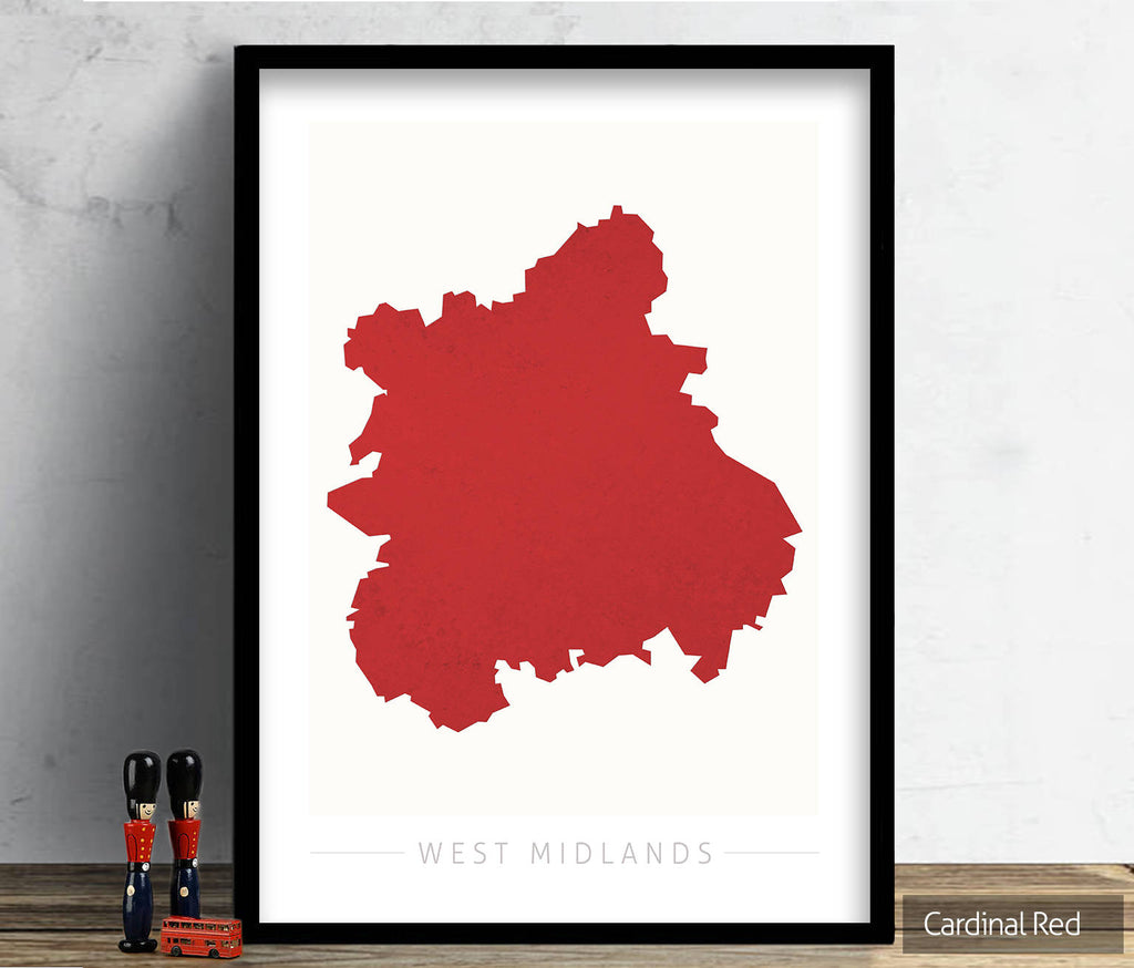West Midlands Map: County Map of West Midlands, England - Colour Series Art Print