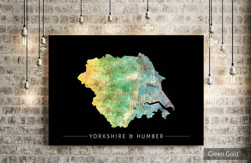 Yorkshire & Humber Map: County Map of Yorkshire Humber, England - Sunset Series Art Print