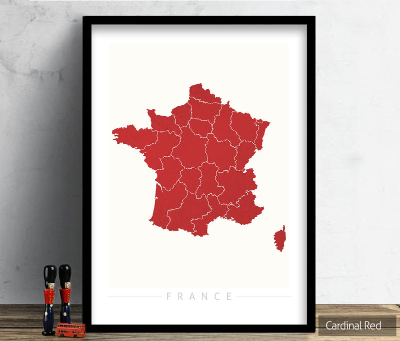 France Map: Country Map of France - Colour Series Art Print