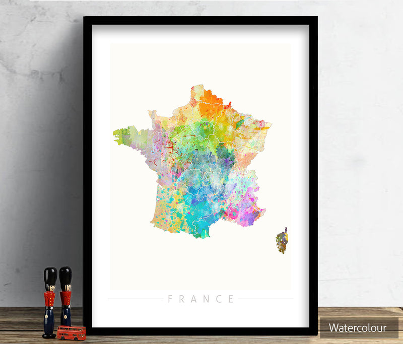 France Map: Country Map of France - Sunset Series Art Print