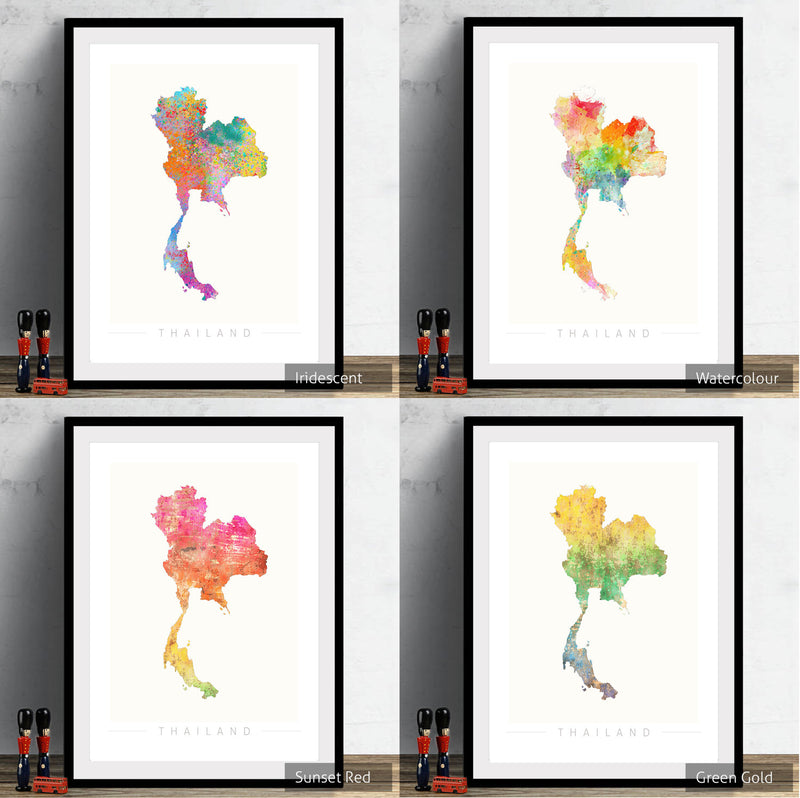 Thailand Map: Country Map of Thailand - Sunset Series Art Print