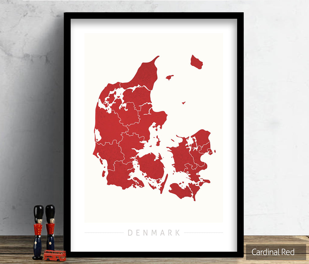 Denmark Map: Country Map of Denmark - Colour Series Art Print