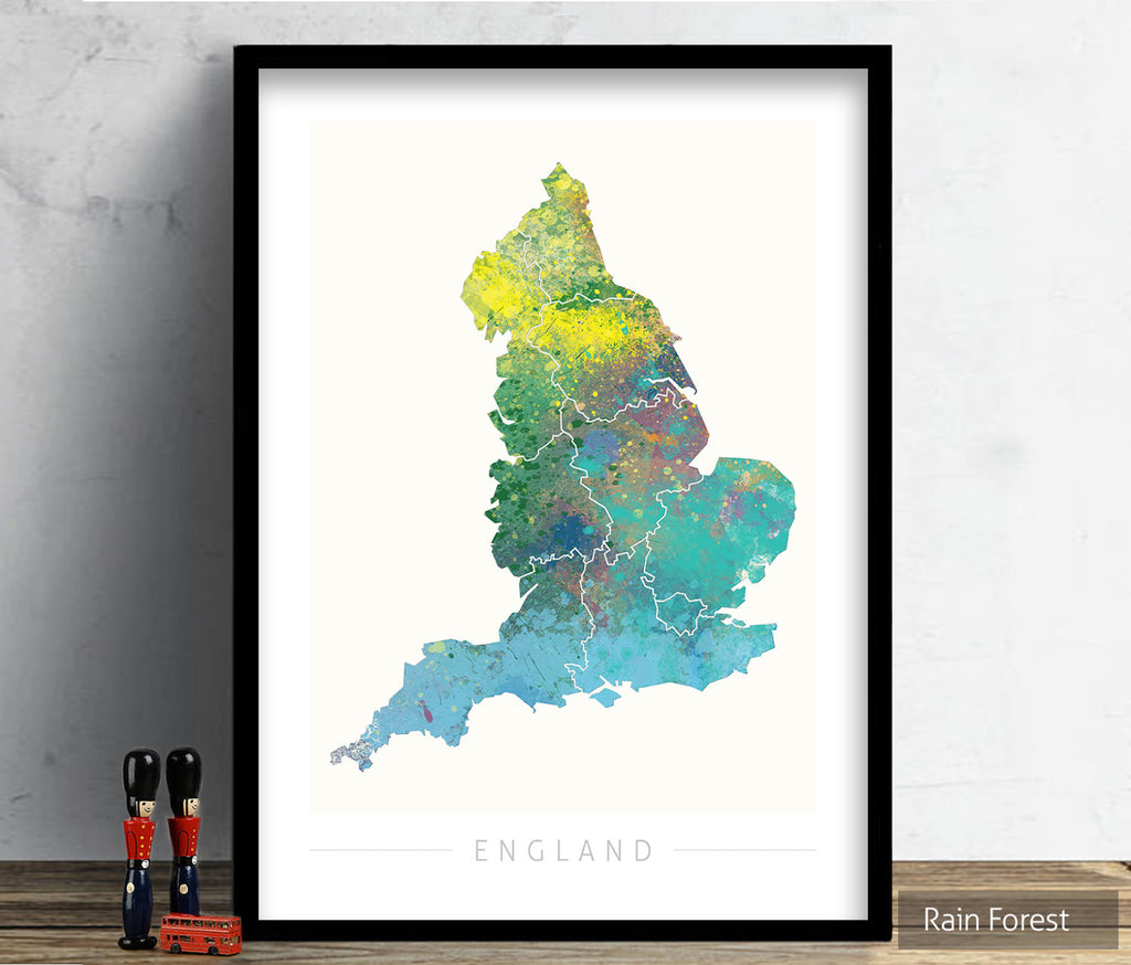 England Map: Country Map of England  - Nature Series Art Print
