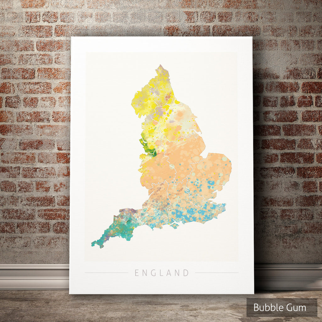 England Map: Country Map of England  - Nature Series Art Print