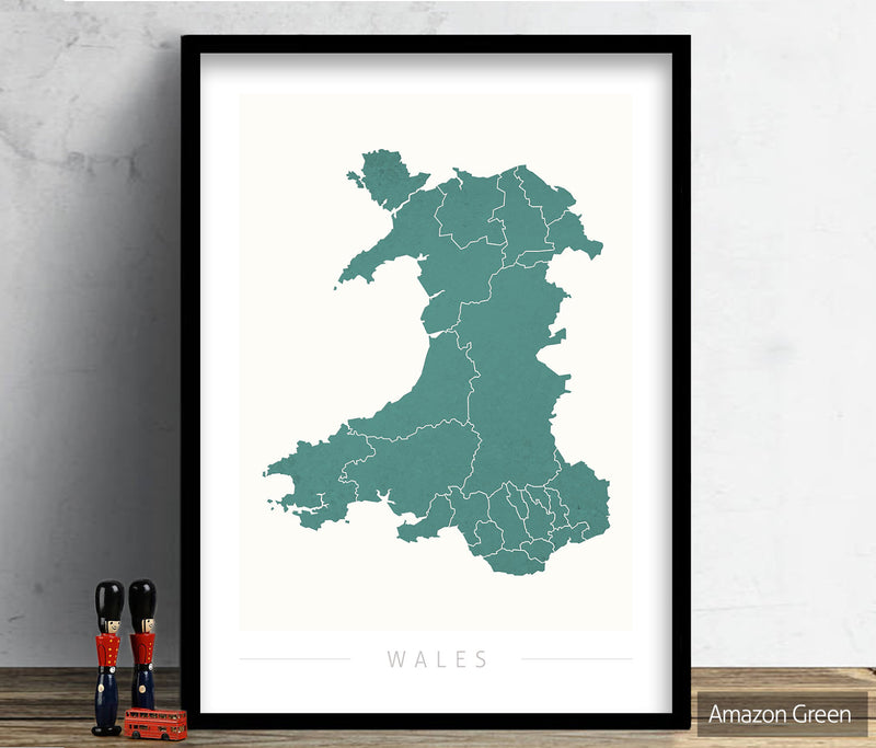 Wales Map: Country Map of Wales - Colour Series Art Print