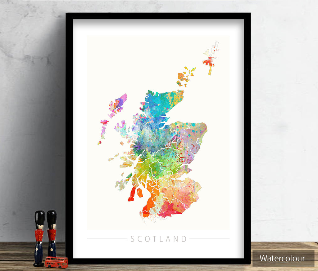 Scotland Map: Country Map of Scotland - Sunset Series Art Print