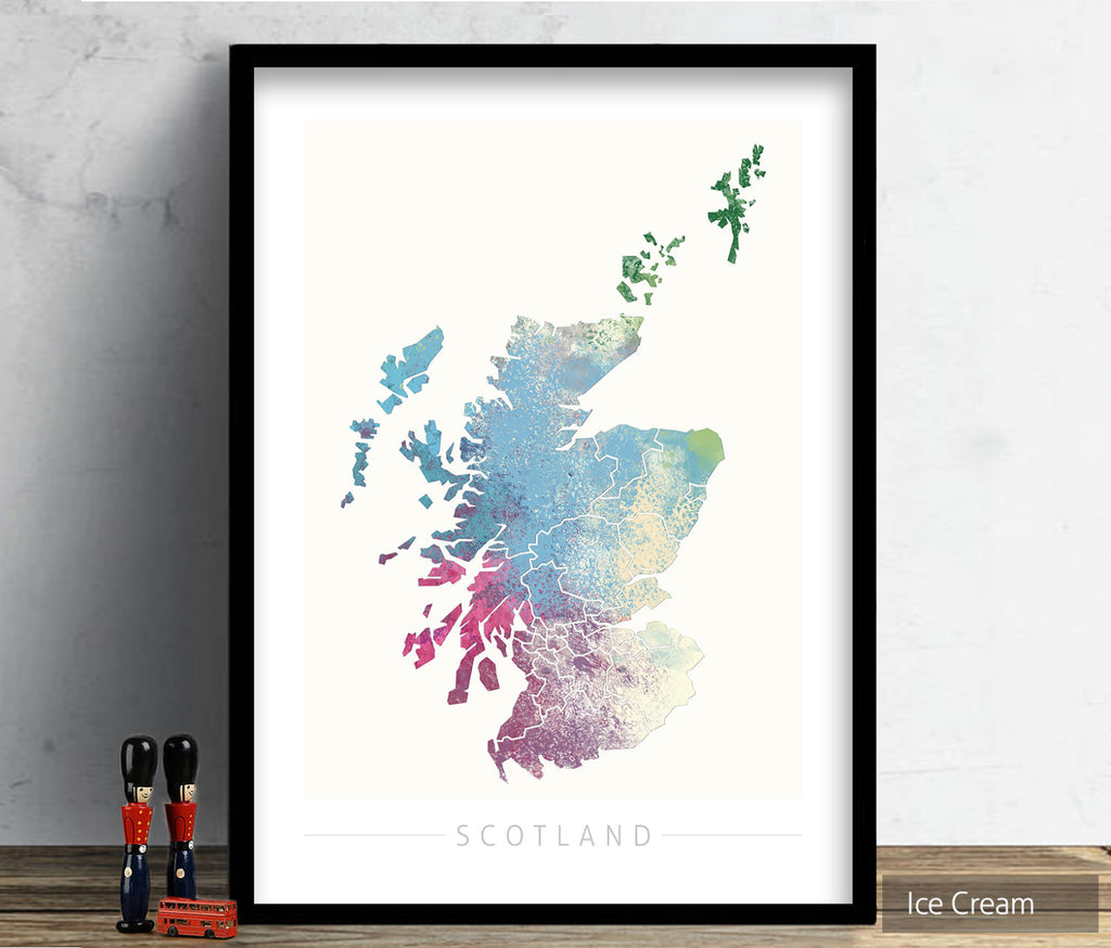 Scotland Map: Country Map of Scotland  - Nature Series Art Print